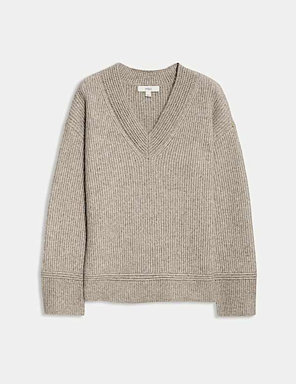 Cloud-Yarn Ribbed V-Neck Jumper - RO