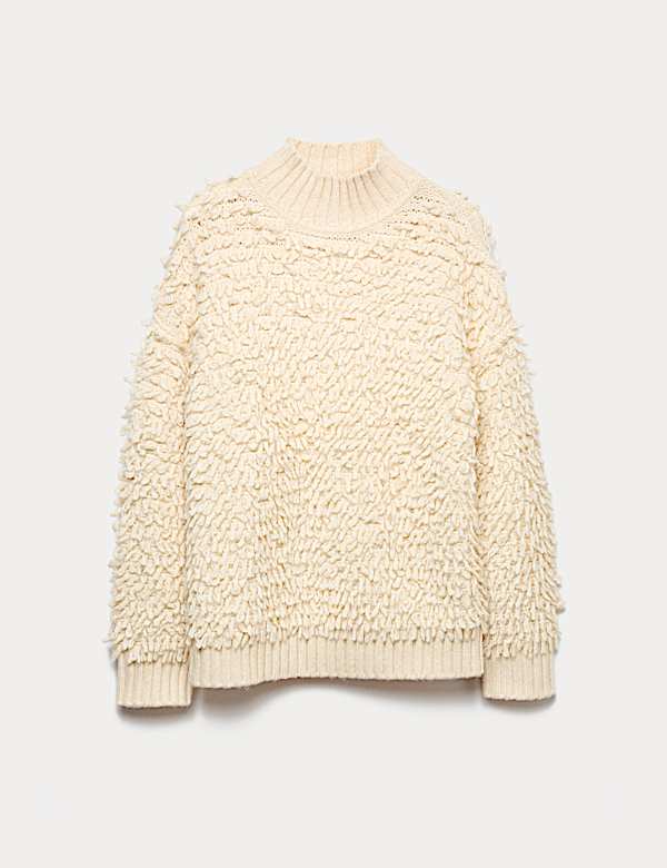 Cold-Yarn Textured Funnel Neck Relaxed Jumper - IT