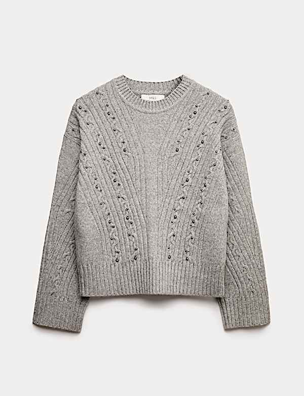 Cloud-Yarn Embellished Cable Knit Jumper - CH