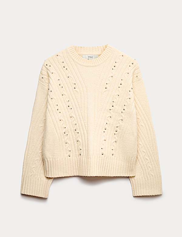 Cloud-Yarn Embellished Cable Knit Jumper - KG