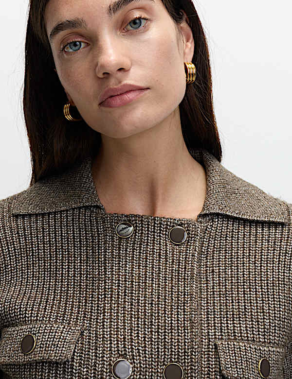 Cloud-Yarn Pocket Detail Knitted Jacket - US