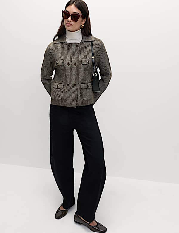 Cloud-Yarn Pocket Detail Knitted Jacket - US