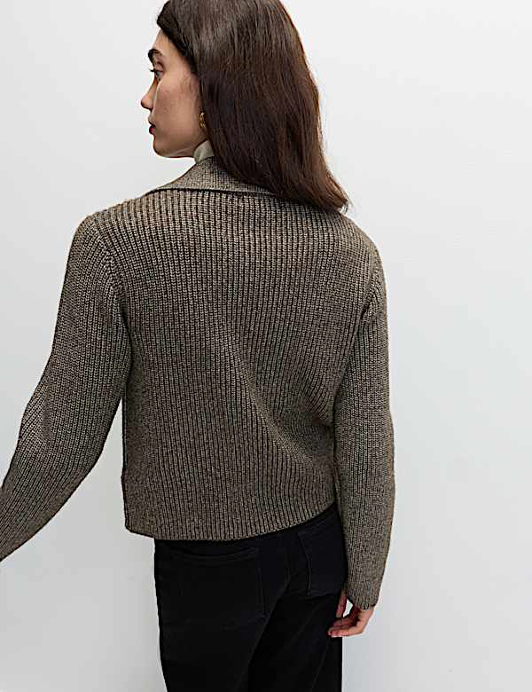 Cloud-Yarn Pocket Detail Knitted Jacket - US