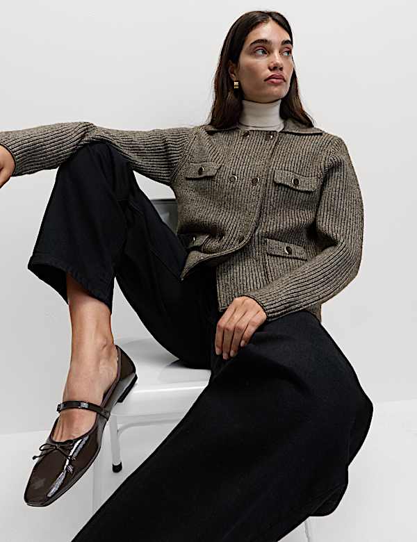 Cloud-Yarn Pocket Detail Knitted Jacket - US