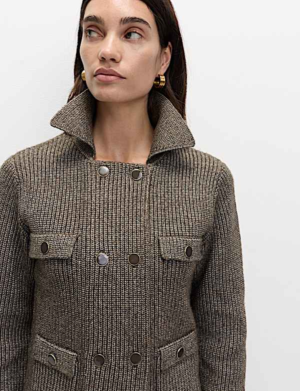 Cloud-Yarn Pocket Detail Knitted Jacket - US