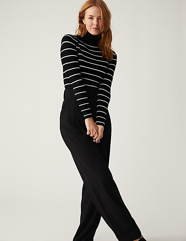 Striped Ribbed Roll Neck Jumper