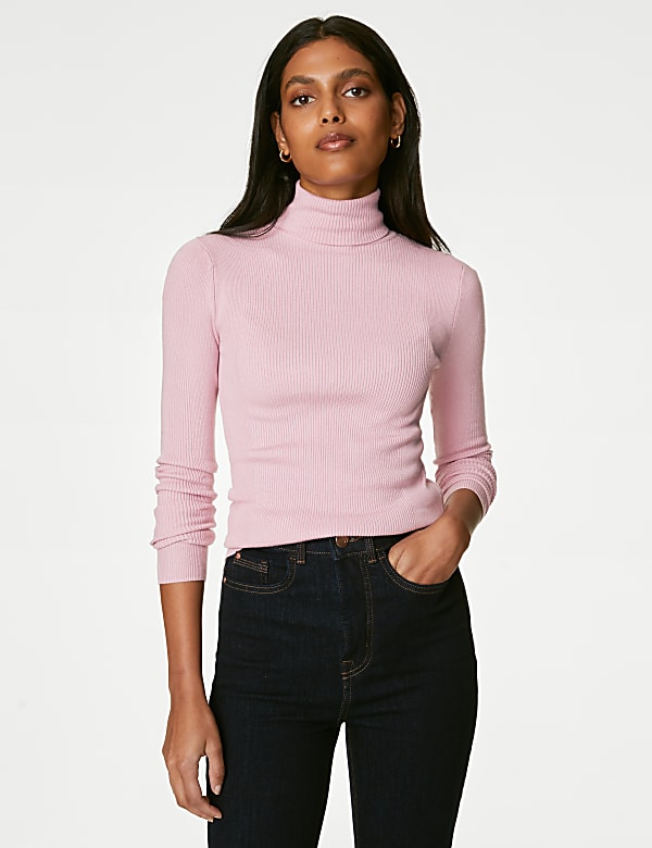 Viscose Mix Textured High Neck Jumper
