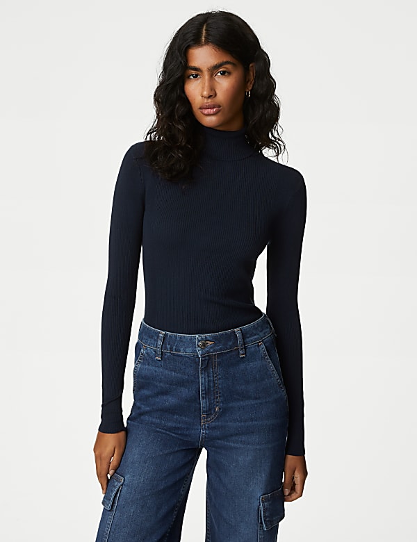 Viscose Mix Textured High Neck Jumper
