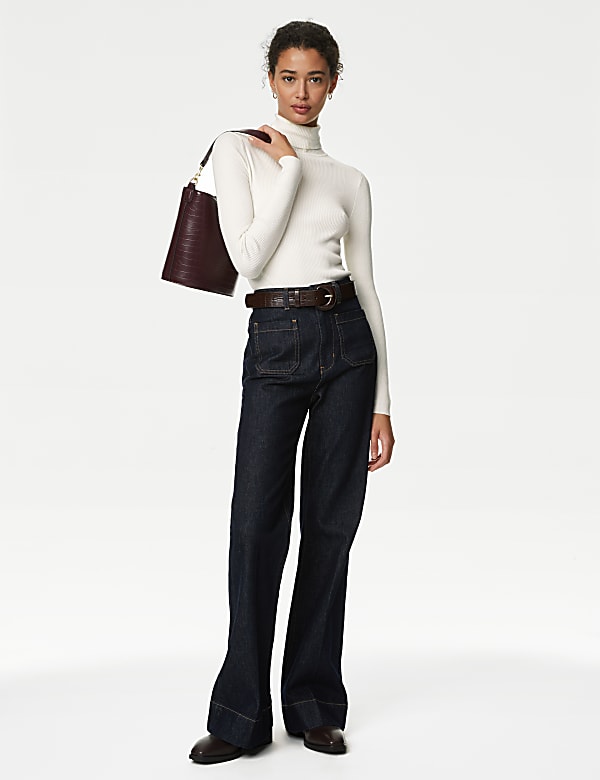 Viscose Mix Textured High Neck Jumper