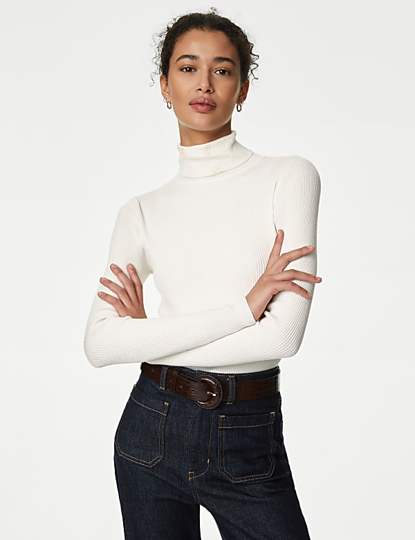 Viscose Mix Textured High Neck Jumper