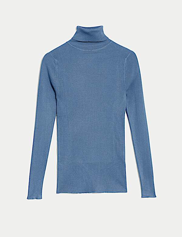 Přil&eacute;hav&yacute; žebrovan&yacute; svetr s rol&aacute;kov&yacute;m l&iacute;mcem - CZ