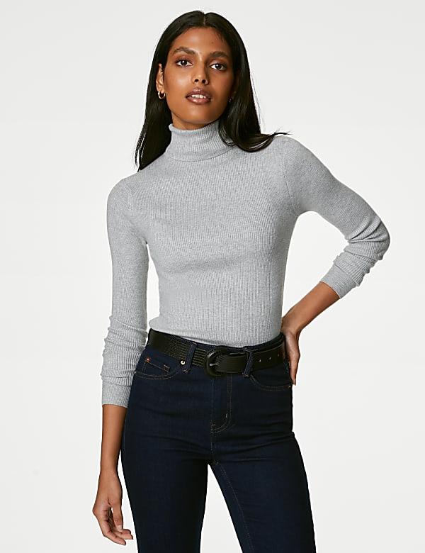 Viscose Mix Textured High Neck Jumper