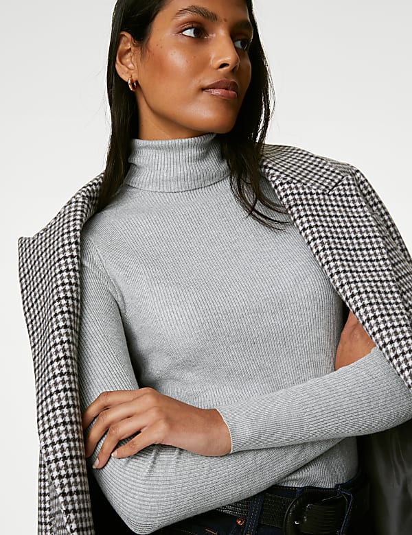 Viscose Mix Textured High Neck Jumper