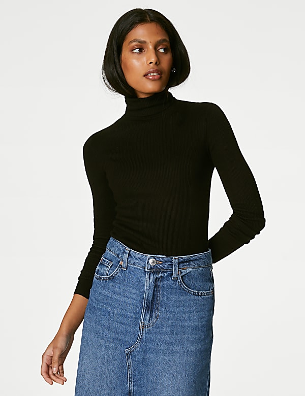 Viscose Mix Textured High Neck Jumper