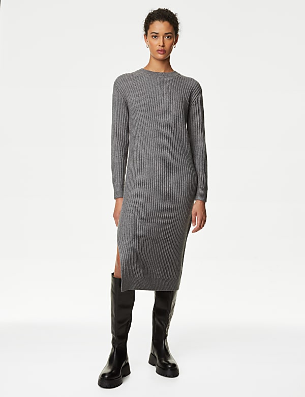 Ribbed Knitted Midi Dress