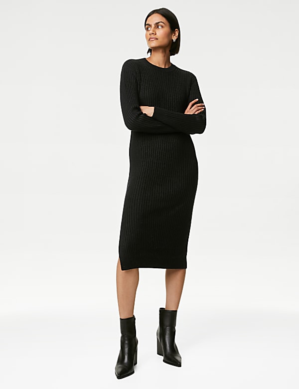 Buy Ribbed Knitted Midi Dress at Marks Spencer