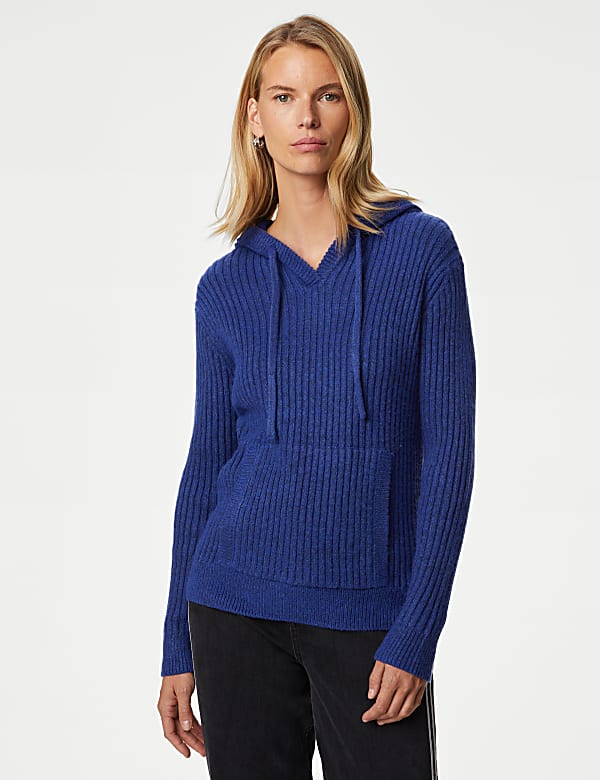 Ribbed V-Neck Hoodie