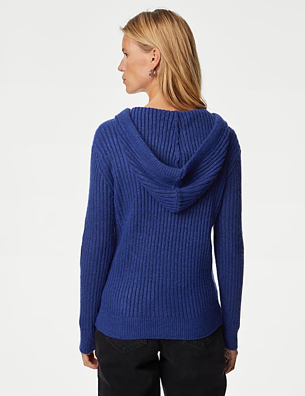 Ribbed V-Neck Hoodie