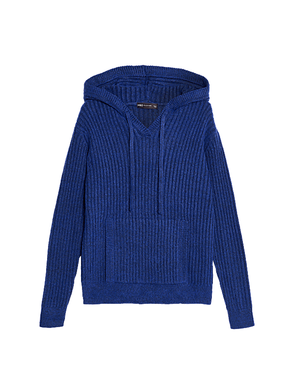 Ribbed V-Neck Hoodie