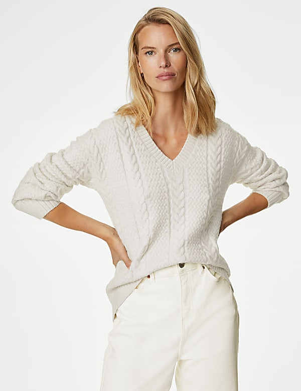 Cable Knit V-Neck Jumper