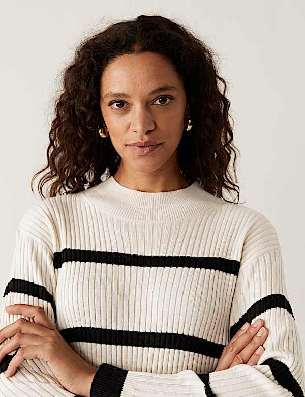 Striped Funnel Neck Relaxed Longline Jumper