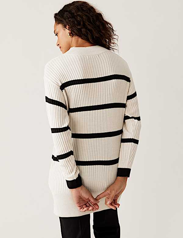 Striped Funnel Neck Relaxed Longline Jumper