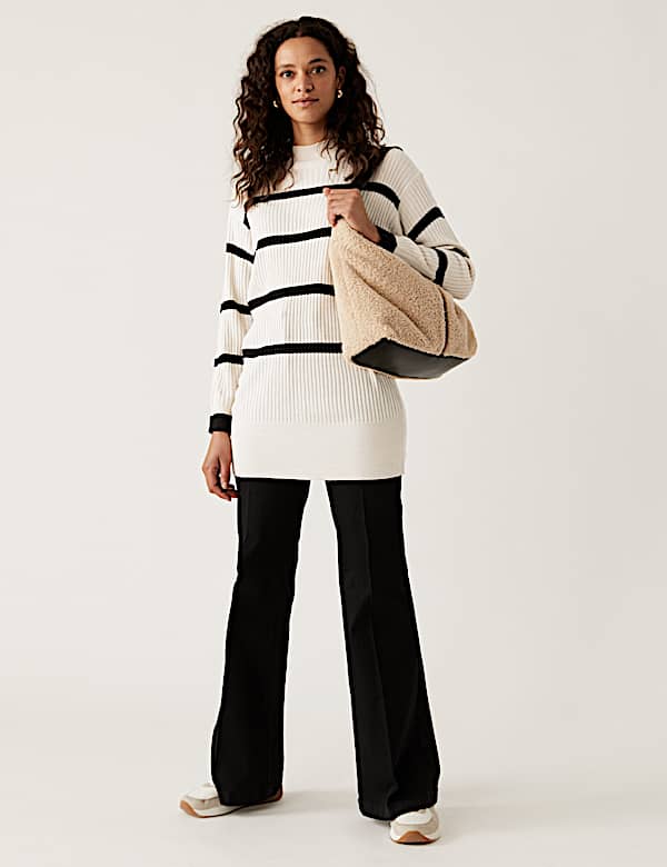 Striped Funnel Neck Relaxed Longline Jumper