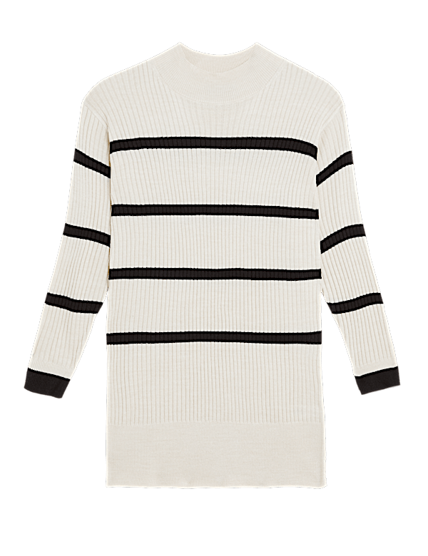 Striped Funnel Neck Relaxed Longline Jumper