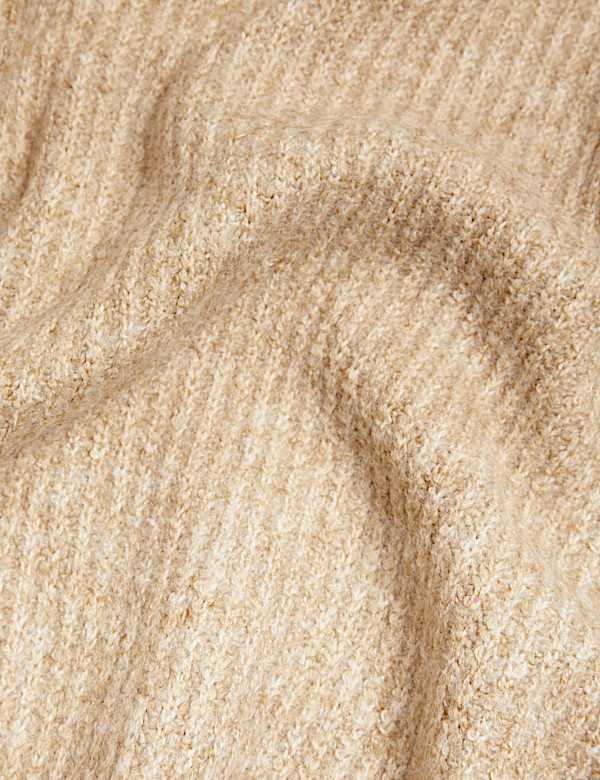 Ribbed Funnel Neck Zip Up Cardigan