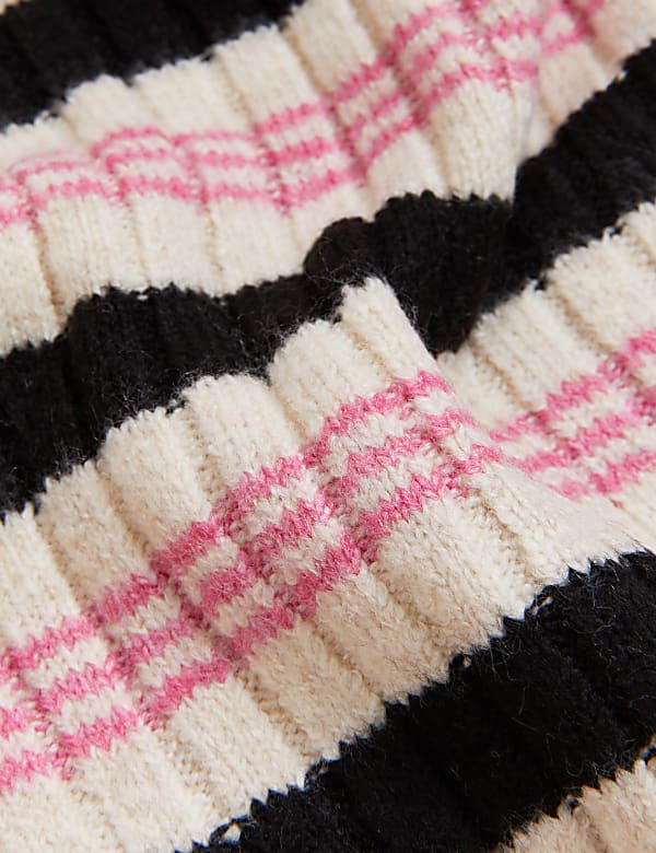 Ribbed Striped Funnel Neck Longline Jumper