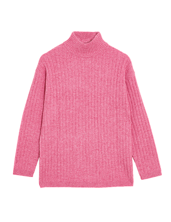Ribbed Funnel Neck Longline Jumper