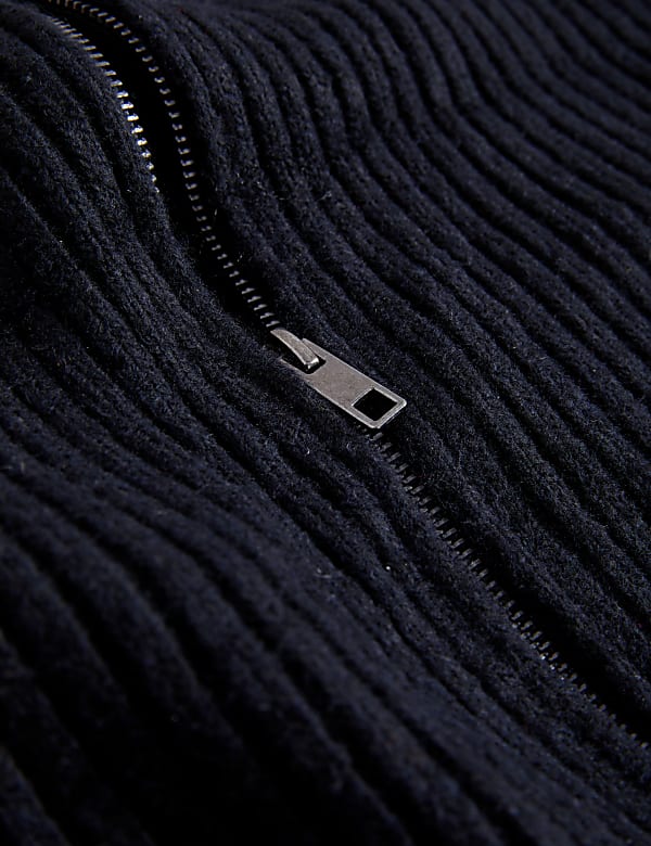 Knitted Ribbed Crew Neck Cardigan