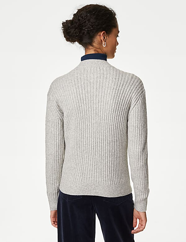 Knitted Ribbed Crew Neck Cardigan