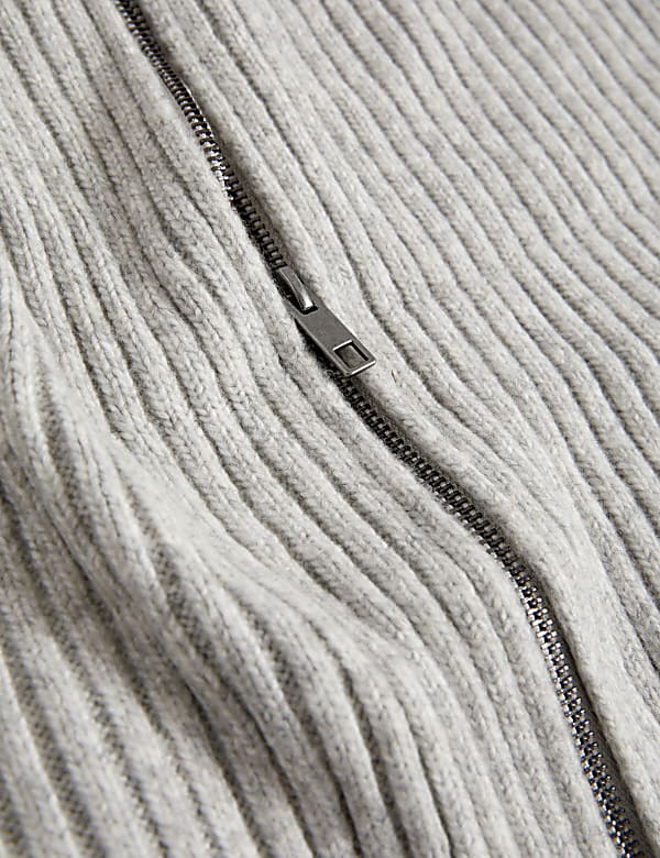 Knitted Ribbed Crew Neck Cardigan