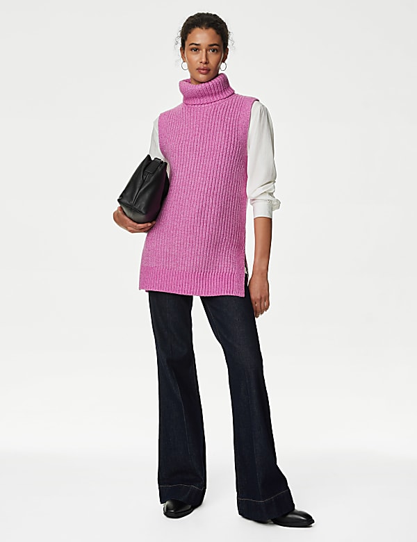 Ribbed Roll Neck Knitted Vest - DE