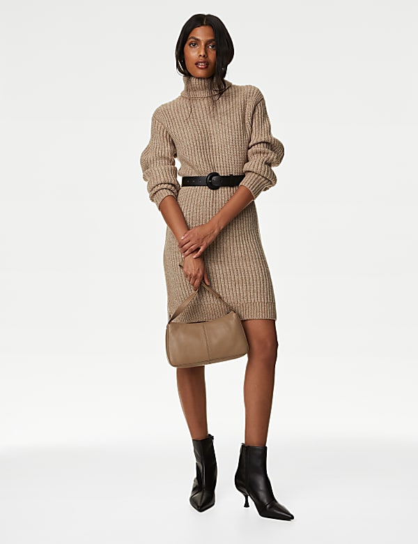 Ribbed Roll Neck Mini Jumper Dress