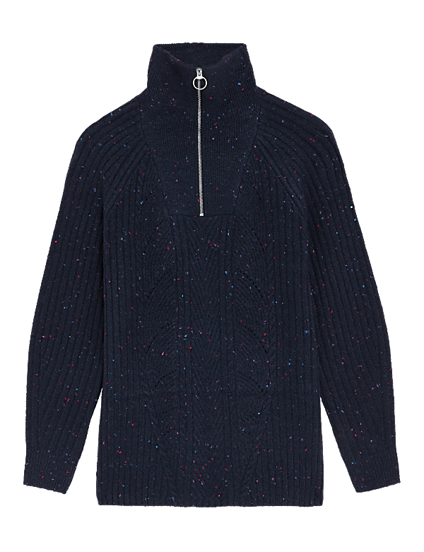 Ribbed Funnel Neck Relaxed Longline Jumper