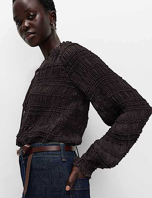 Ruffle Tie Detail Blouson Sleeve Blouse - BN