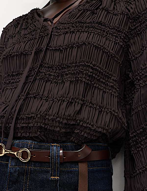 Ruffle Tie Detail Blouson Sleeve Blouse - BN