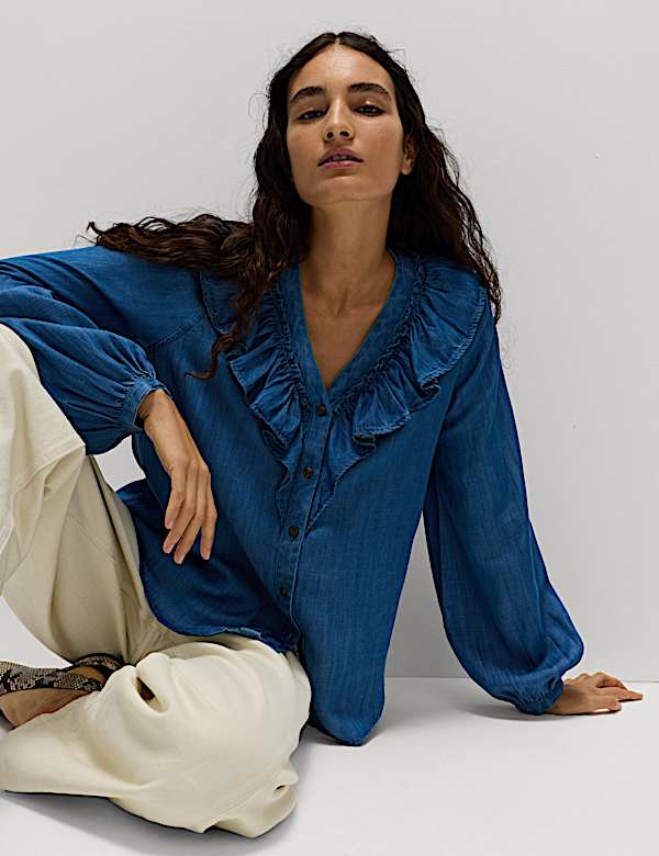 Bluse aus reinem Lyocell™ mit Rüschen - DE