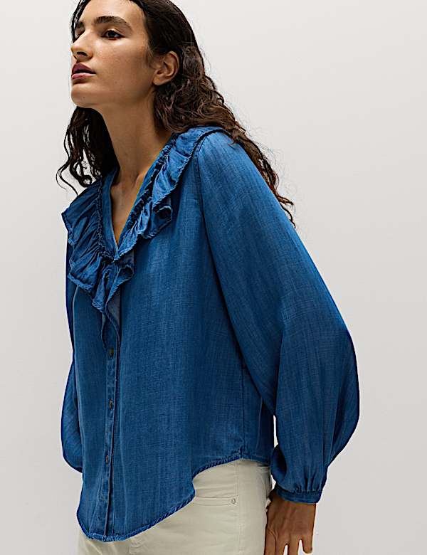 Bluse aus reinem Lyocell™ mit Rüschen - DE