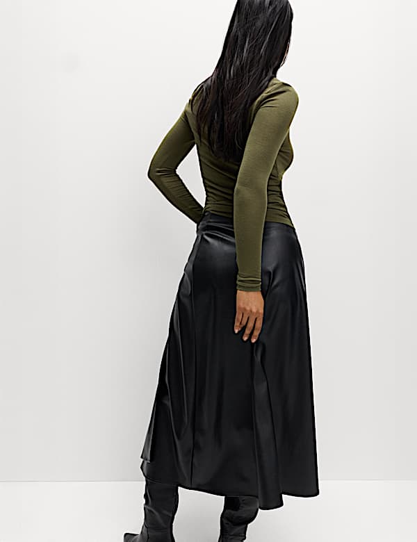 Jersey High Neck Long Sleeve Top with Stretch - DE