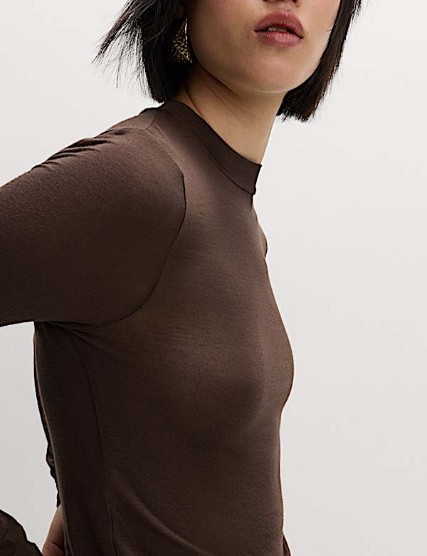 Top de manga larga de punto con cuello alto el&aacute;stico - US