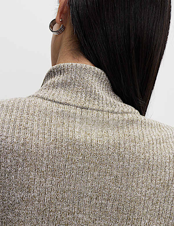 Ribbed High Neck Slim Fit Zip Up Sweatshirt - FR