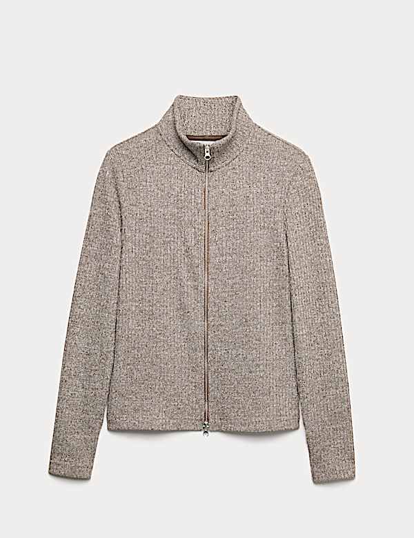 Ribbed High Neck Slim Fit Zip Up Sweatshirt - FR