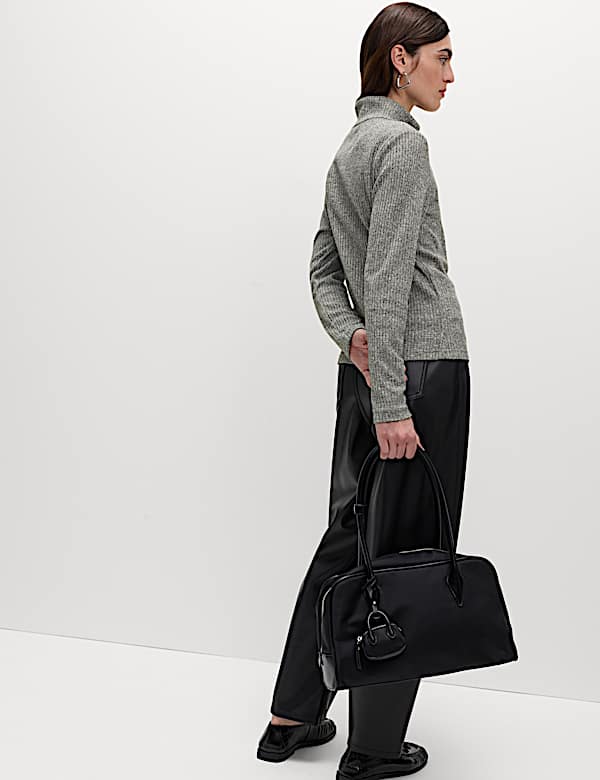 Ribbed High Neck Slim Fit Zip Up Sweatshirt - CZ