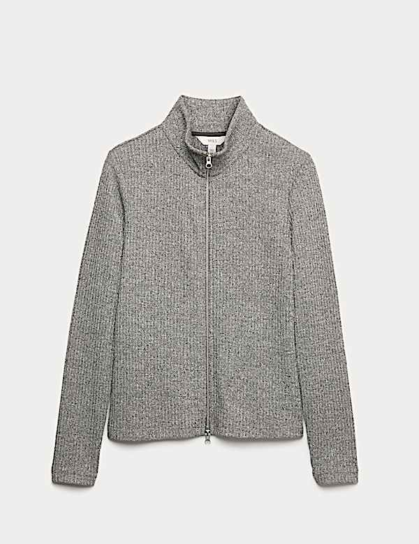 Ribbed High Neck Slim Fit Zip Up Sweatshirt - CZ