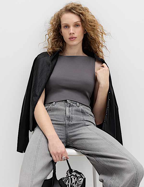 Cotton Rich Slash Neck Slim Fit Vest