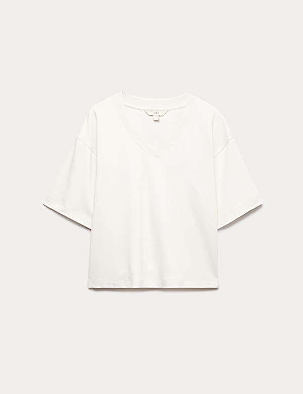 חולצה מכותנה טהורה עבה עם מחשוף וי - IL