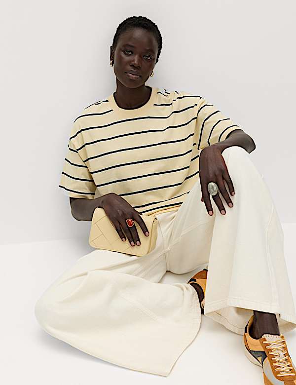 Pure Cotton Striped Relaxed Boxy T-Shirt